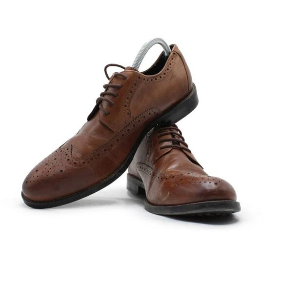 Stacy Adams Brown Leather Dunbar Wingtip Oxford Cognac Dress Shoes Size 13 - Picture 1 of 11